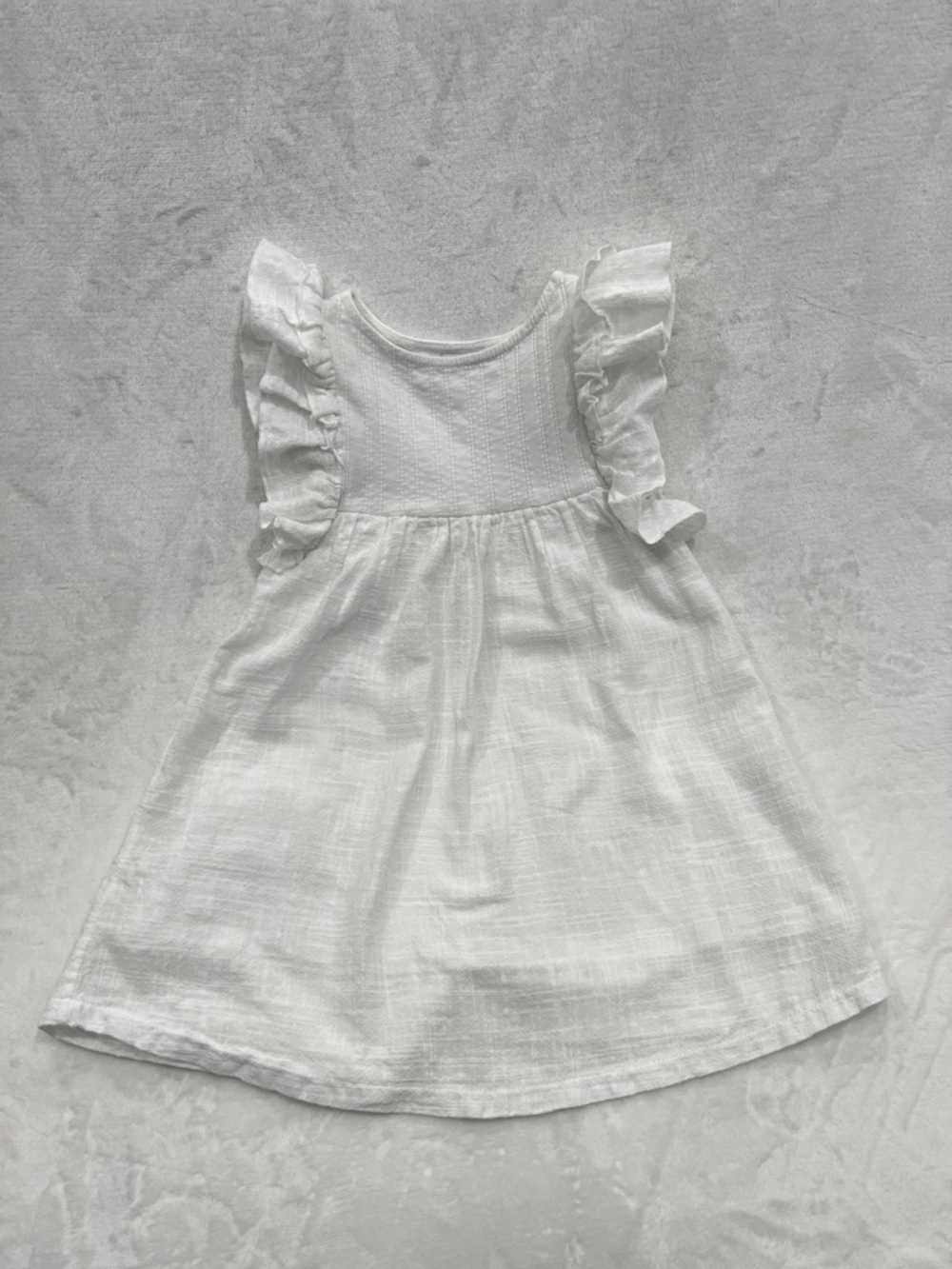 ZARA Ruffle Cotton Textured Girls Kids Dress Size 4-5 Years White Stretchy